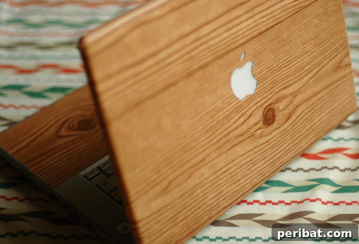 DIY wood grain laptop skin using Dollar Store contact paper