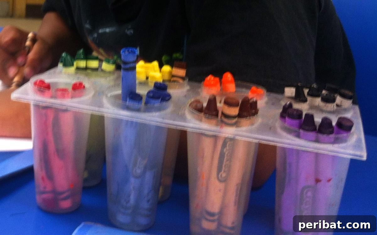 Popsicle tray used as a cheap crayon holder
