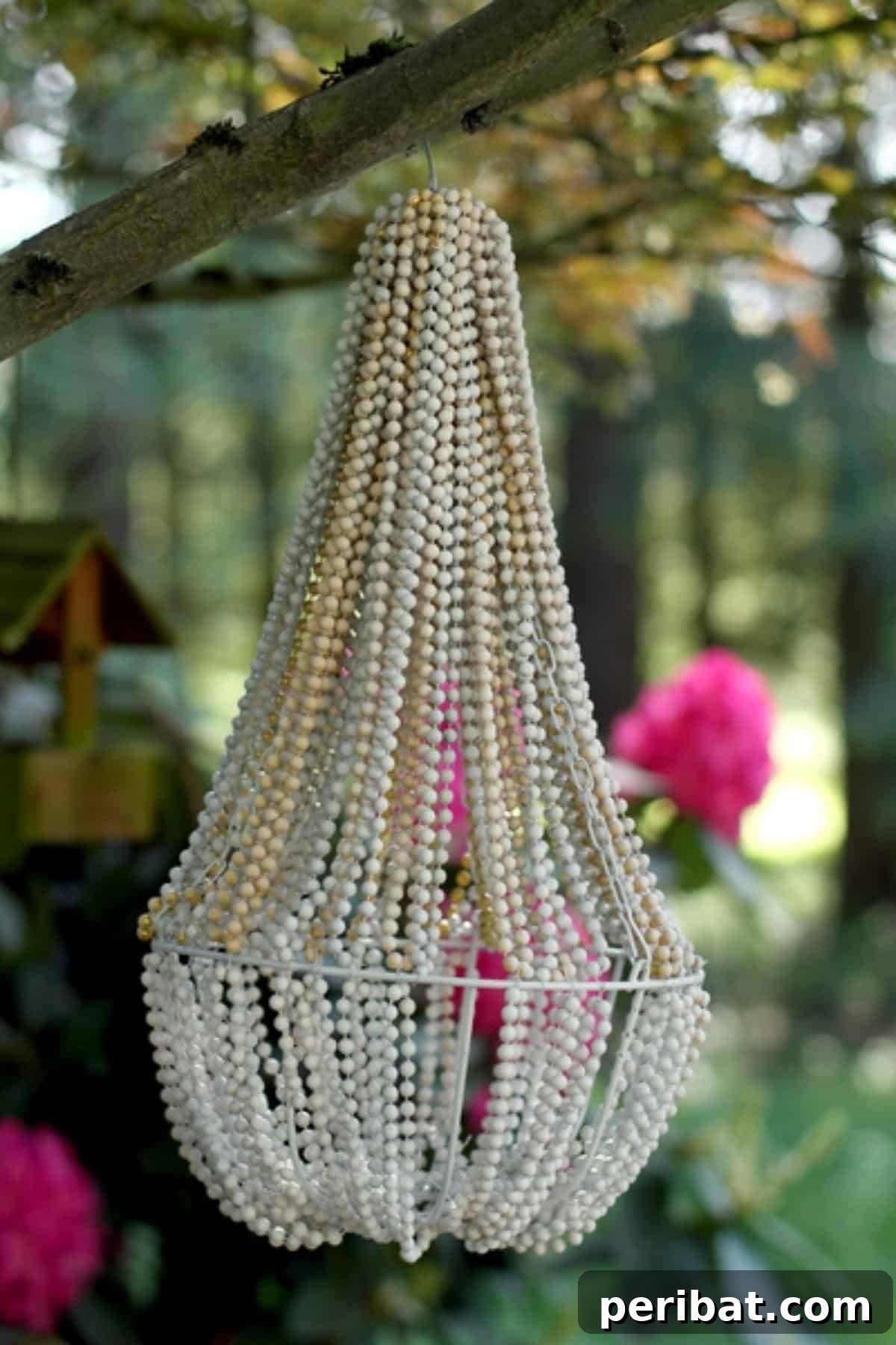 DIY beaded chandelier made from Dollar Store supplies
