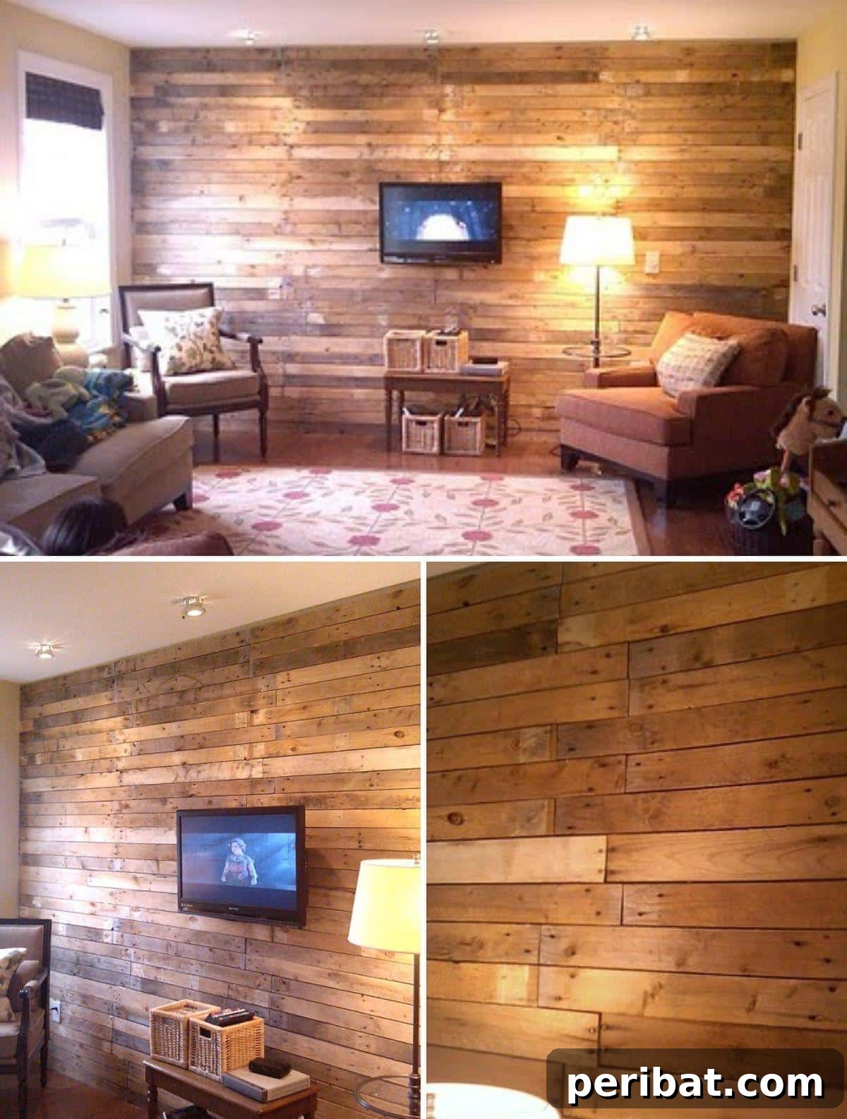 15 Ingenious DIY Wood Wall Designs to Elevate Your Space 3 Rustic pallet wood accent wall in a modern living room.