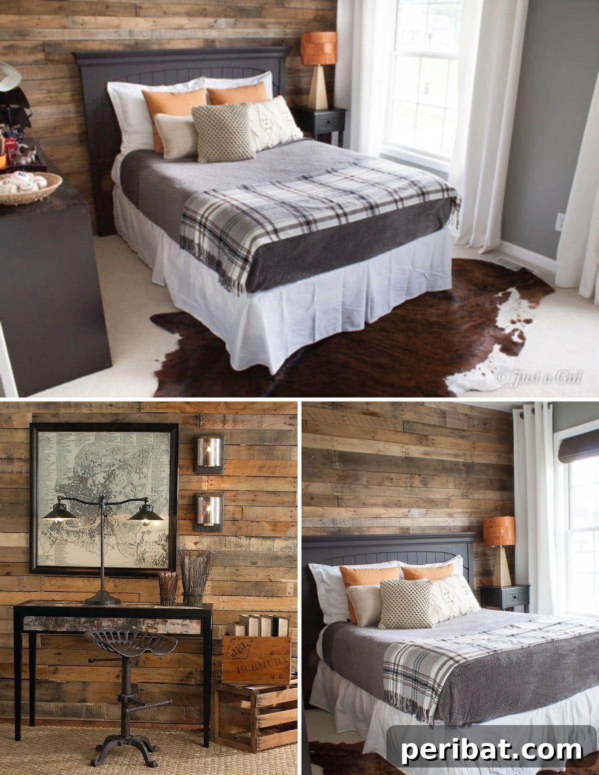 15 Ingenious DIY Wood Wall Designs to Elevate Your Space 4 Inviting rustic pallet wood wall behind a bed in a bedroom.