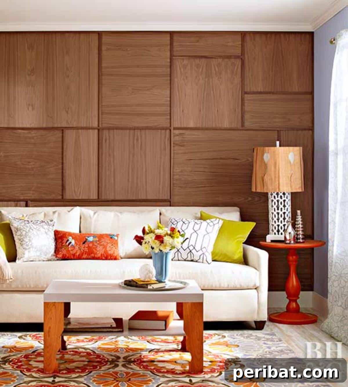15 Ingenious DIY Wood Wall Designs to Elevate Your Space 5 Stylish wood grain veneer wall in a living space.