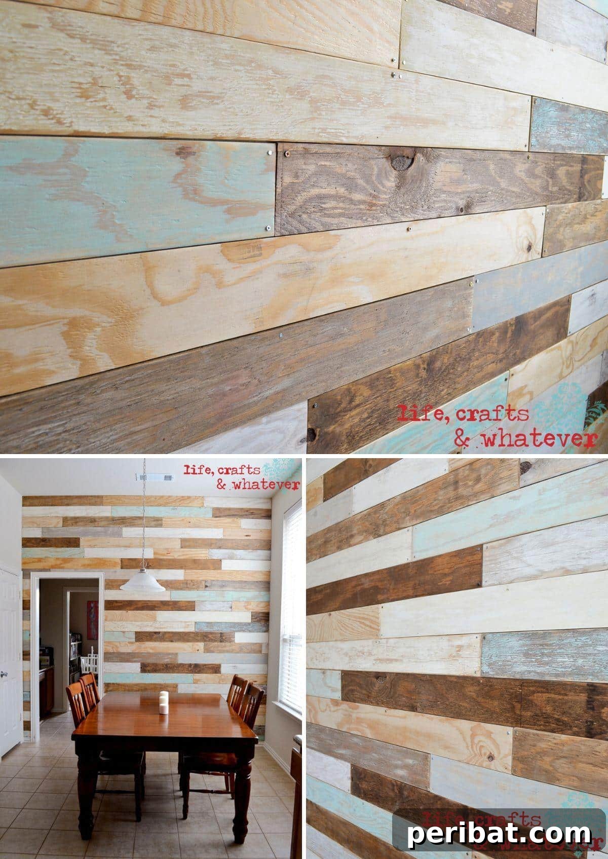 15 Ingenious DIY Wood Wall Designs to Elevate Your Space 7 Eclectic plank wall featuring varied wood textures and finishes.