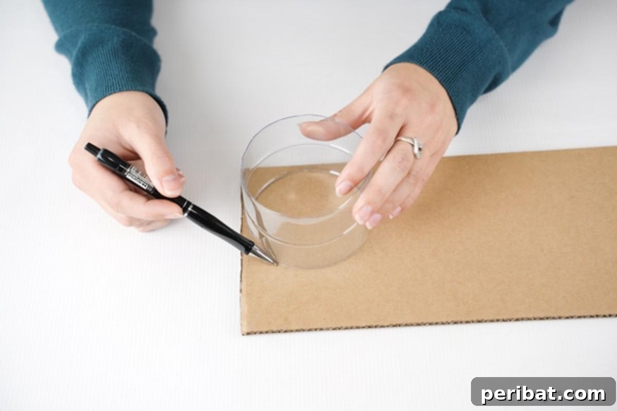 Shimmering Pink Paper Bloom Basket 13 Tracing bottle on cardboard for basket base, ensuring a perfectly circular cut