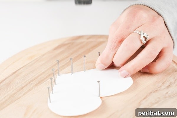 Heartfelt Valentine String Art Decoration 19 Adding nails around a heart template