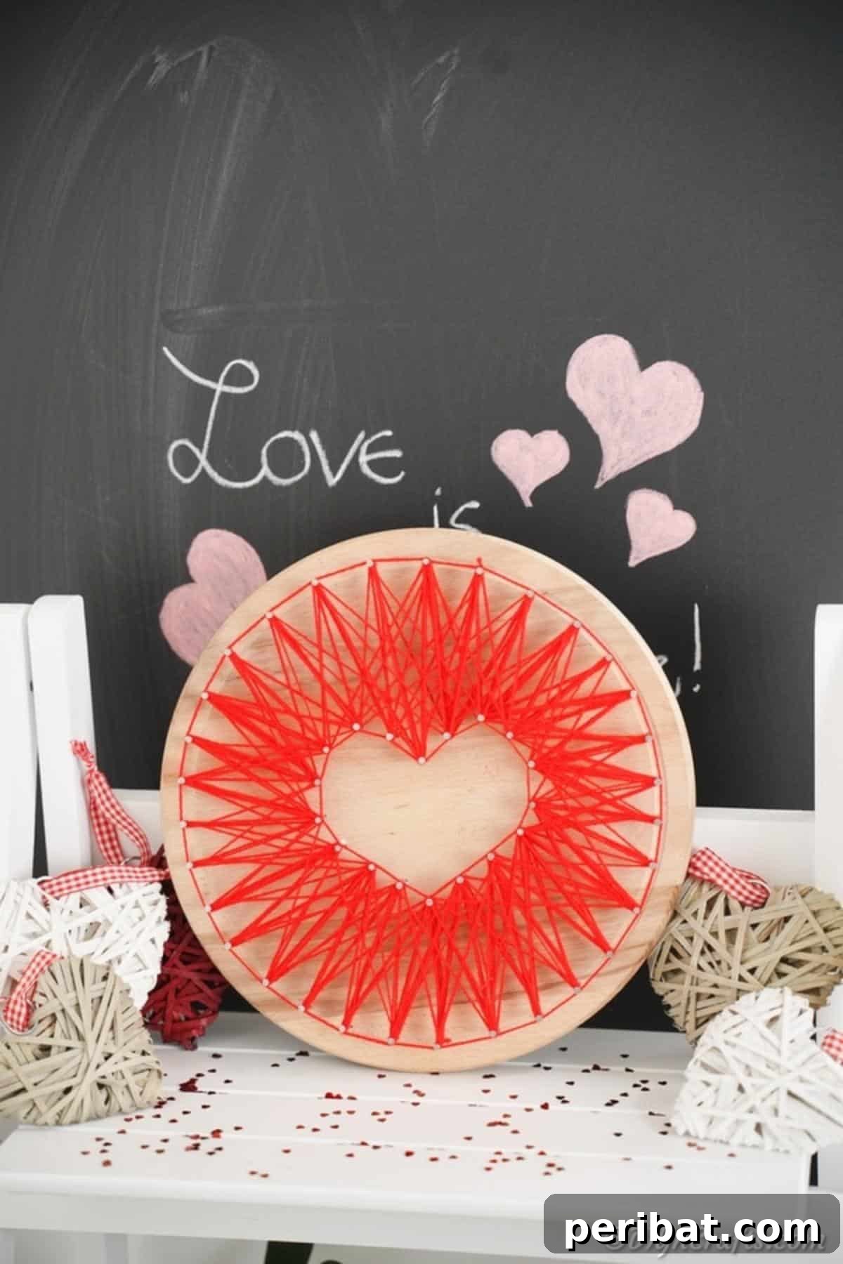 Heartfelt Valentine String Art Decoration 5 Heart string art leaning against chalkboard