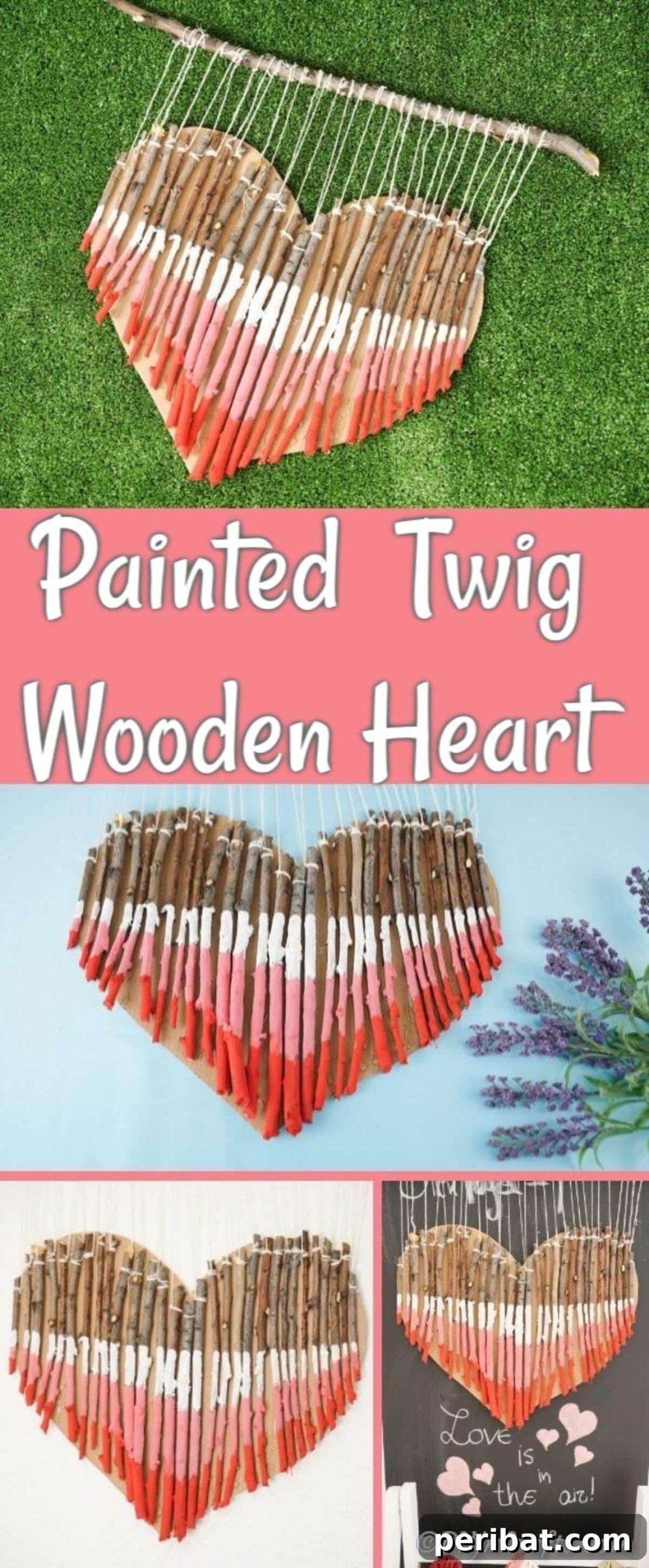 Hand-Painted Rustic Twig Heart Ornament 2 Collage for painted wooden heart decoration