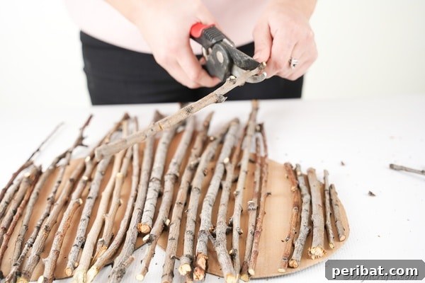 Hand-Painted Rustic Twig Heart Ornament 23 Trimming twigs to fit in heart shape