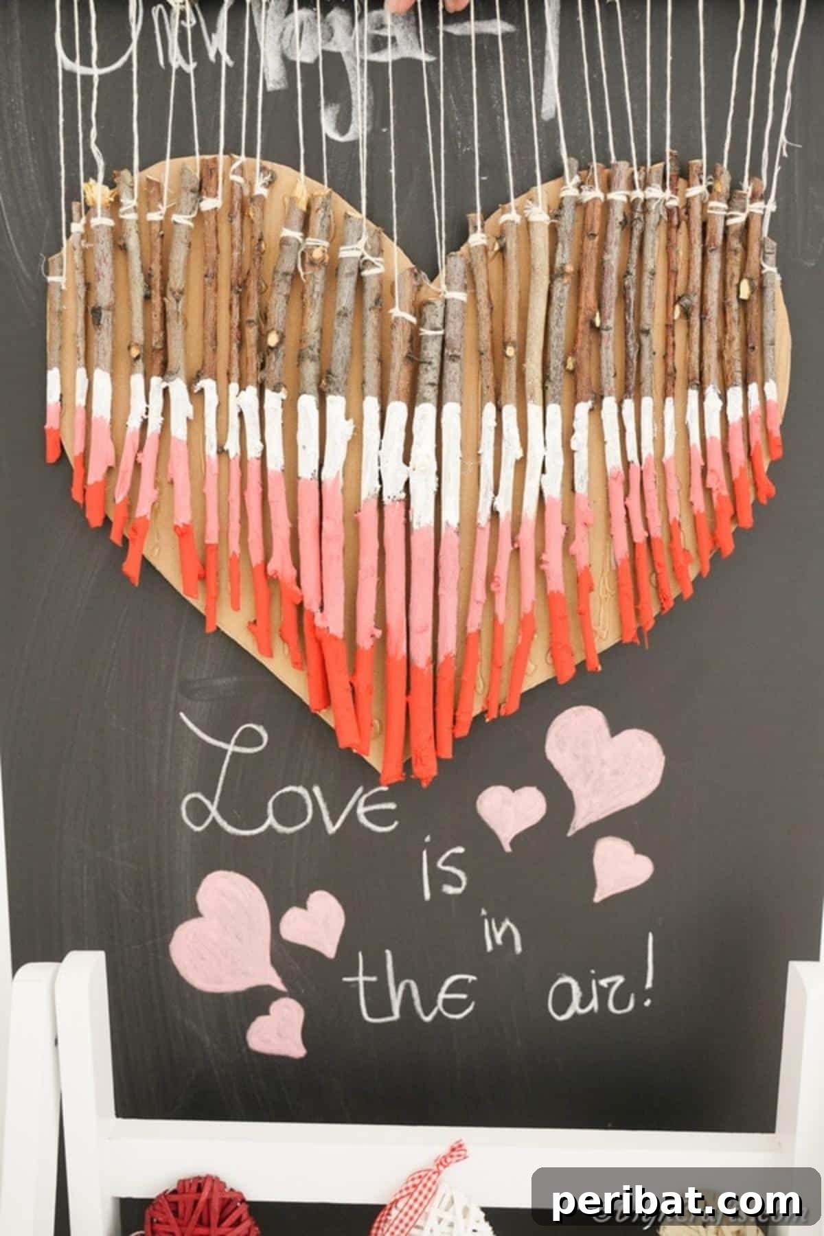 Hand-Painted Rustic Twig Heart Ornament 4 Twig heart decoration against chalkboard