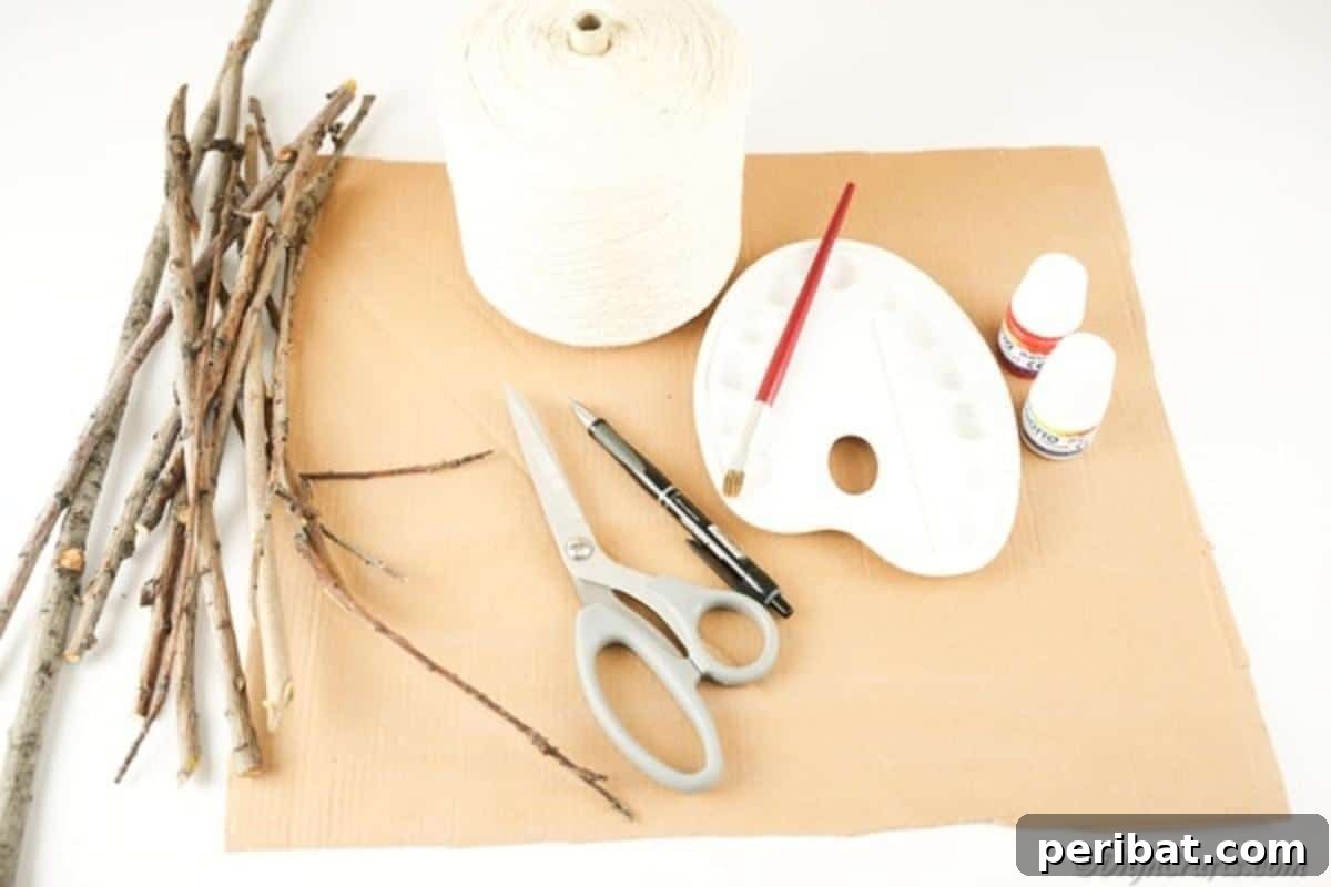 Hand-Painted Rustic Twig Heart Ornament 9 Supplies for making wooden heart decoration