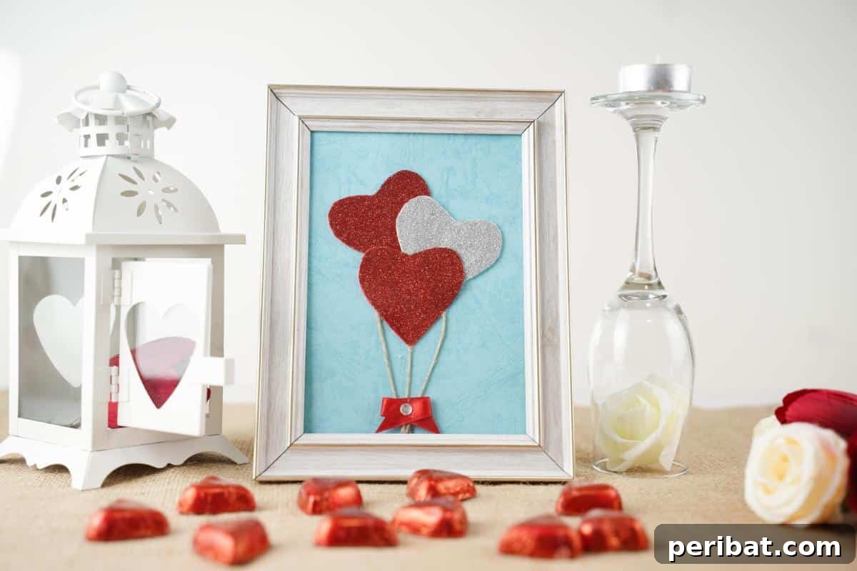 Dazzling Framed Hearts Valentine Decor 15 Framed heart balloons on table with Valentine candy