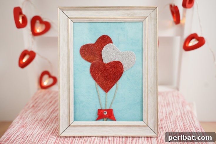 Dazzling Framed Hearts Valentine Decor 16 Framed heart balloons decoration on stool with red heart garland in background