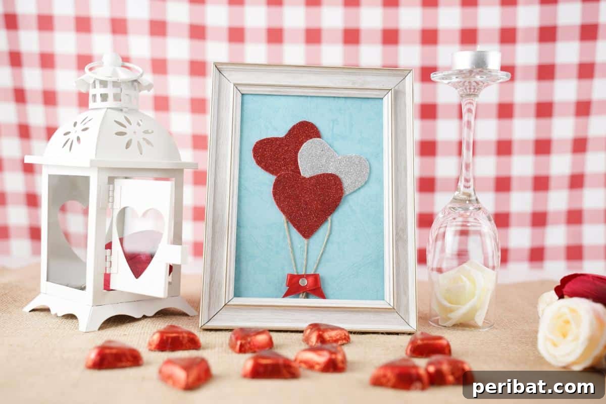 Dazzling Framed Hearts Valentine Decor 3 Framed hearts decoration on a wooden table in front of red gingham background