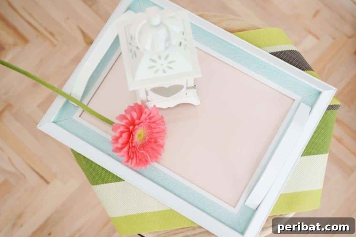 Elegant Repurposed Picture Frame Tray DIY 11 Finished Picture Frame Tray with Flower and Lantern