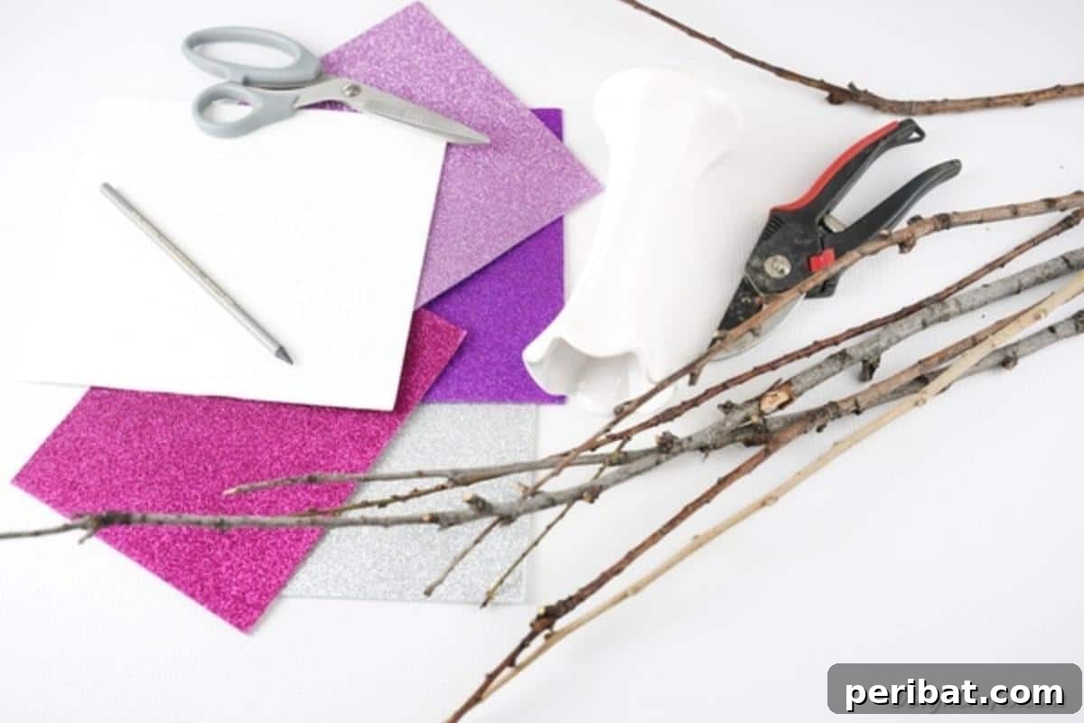 Supplies for glitter heart bouquet