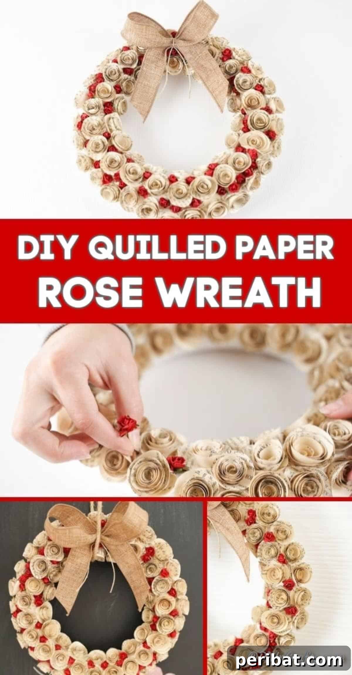 Romantic Book Page Rose Heart Wreath 2 Collage paper heart wreath