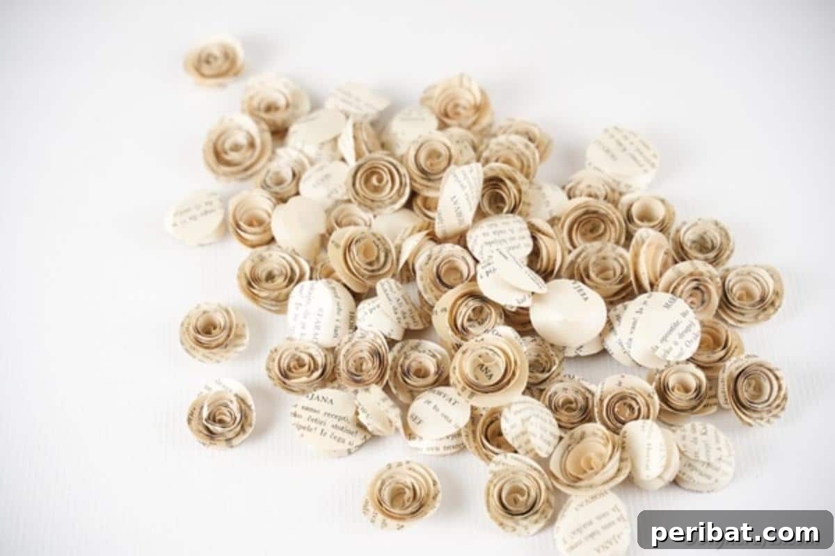 Romantic Book Page Rose Heart Wreath 13 A surface covered in paper roses
