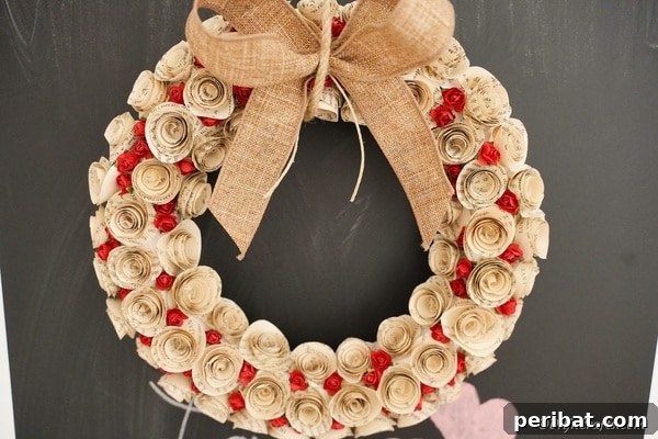 Quilled rose wreath against chalkboard