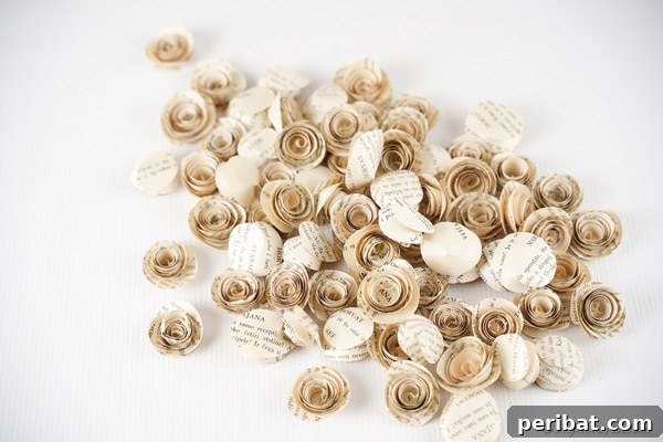 Romantic Book Page Rose Heart Wreath 25 A surface covered in paper roses