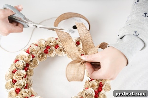 Romantic Book Page Rose Heart Wreath 28 Creating burlap bow for wreath