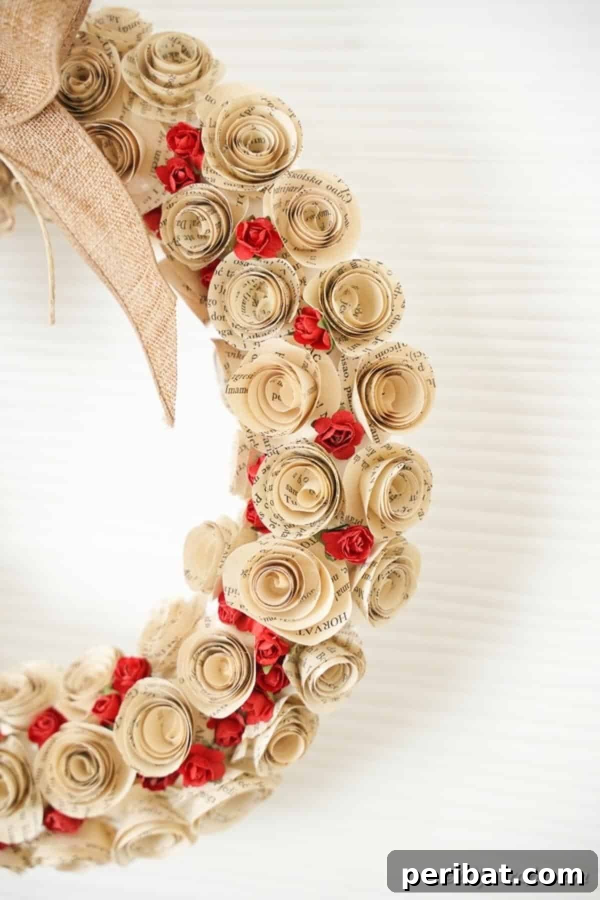 Romantic Book Page Rose Heart Wreath 4 The side of a quilled rose wreath