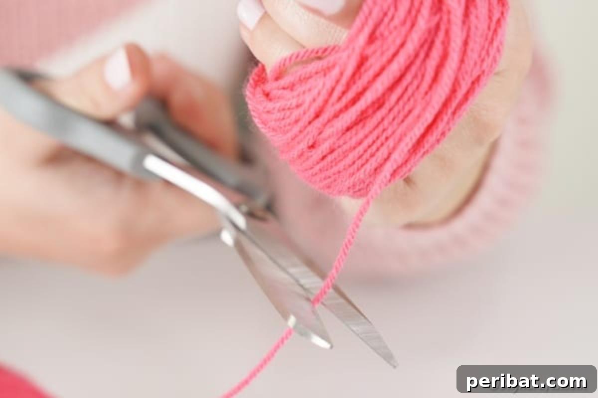 Cutting end of yarn