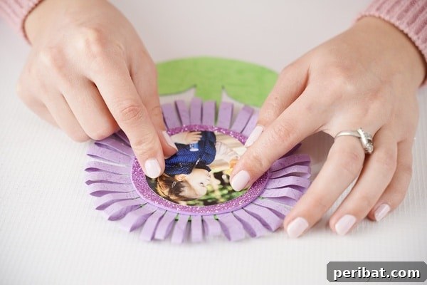 Craft Your Own Paper Flower Photo Keepsake 22 Gluing a photo onto photo card