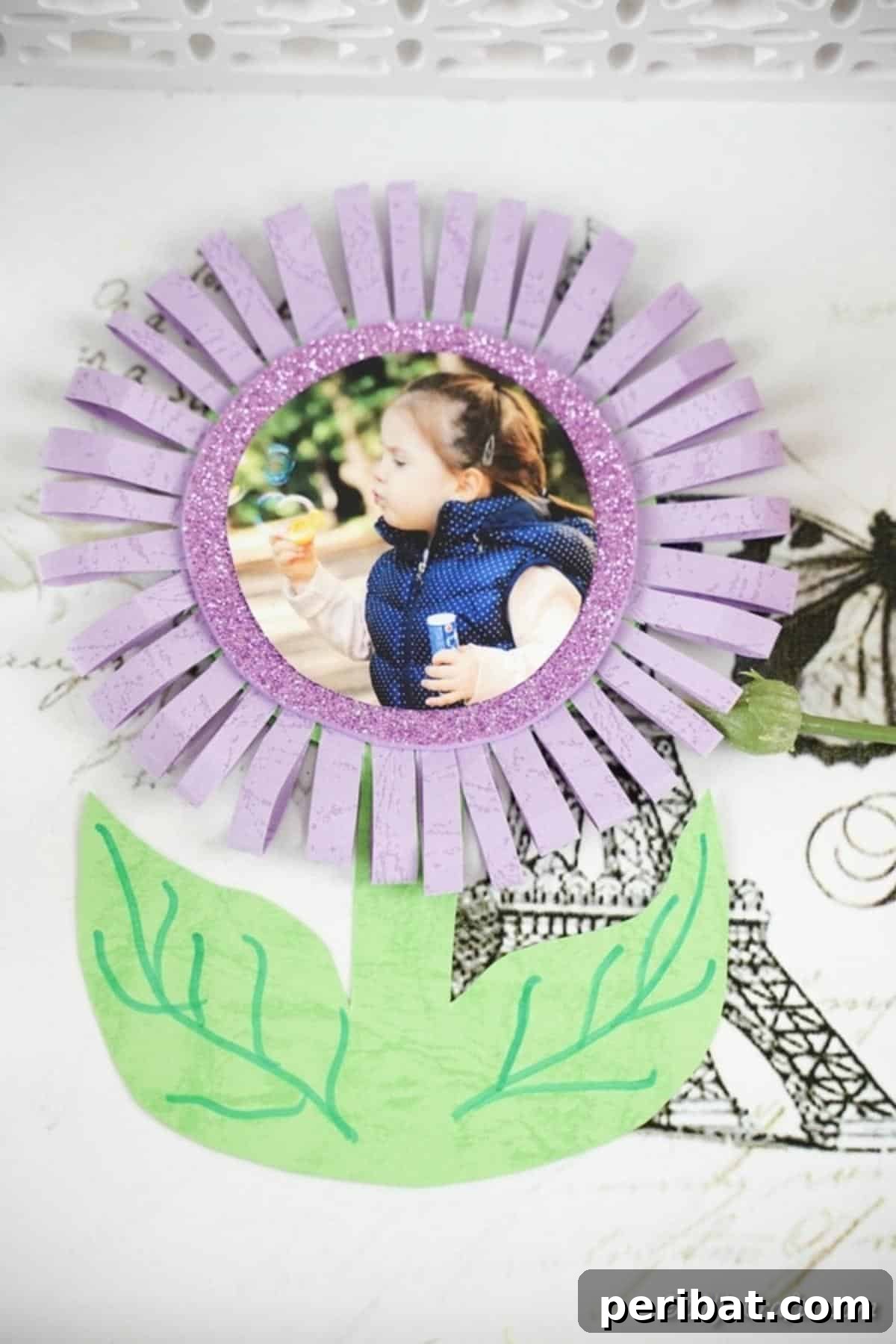 Craft Your Own Paper Flower Photo Keepsake 4 Flower photo card displayed on a clean white table