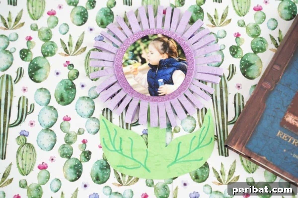 Craft Your Own Paper Flower Photo Keepsake 5 Purple paper flower card set against a vibrant, colorful background