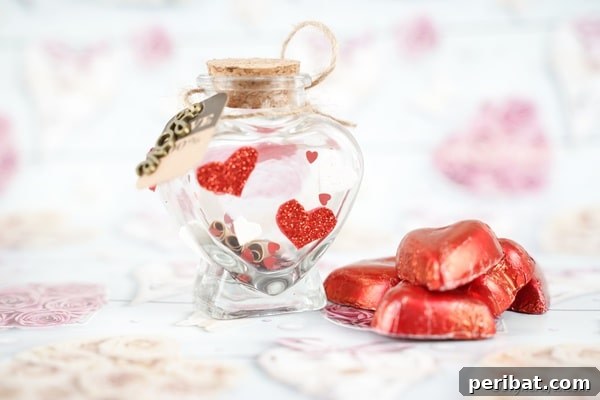 message in a bottle jar on valentine paper