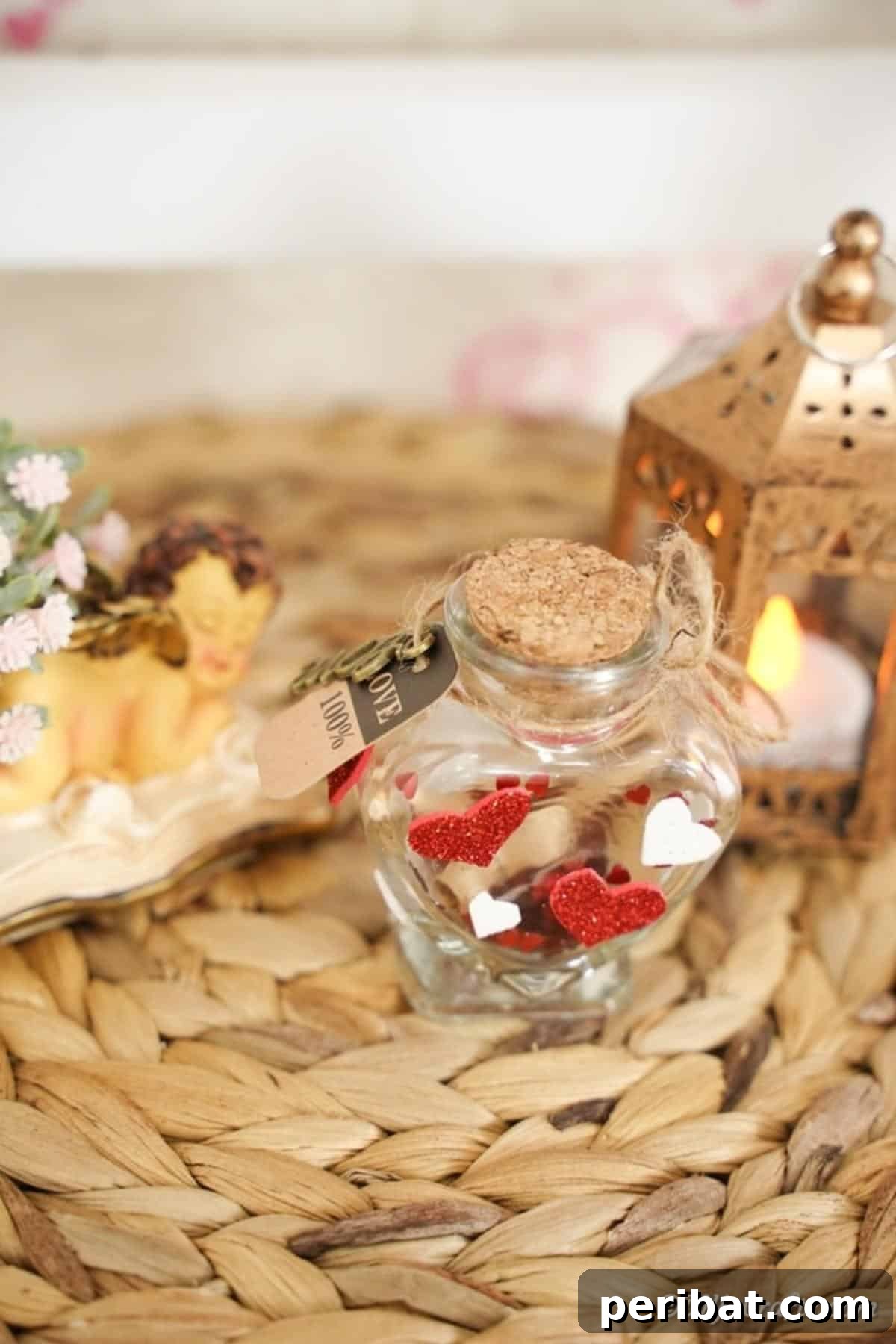 Message in a bottle jar on woven mat