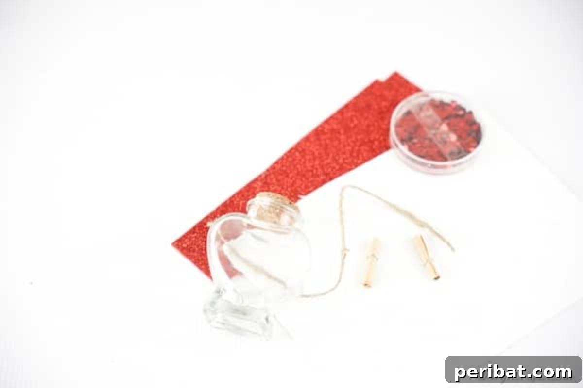 Supplies for valentine message in a bottle jar