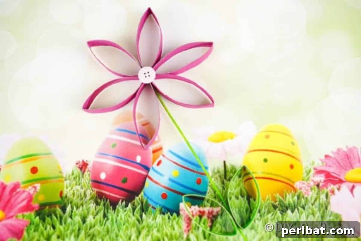 Paper flower on an Easter-themed background
