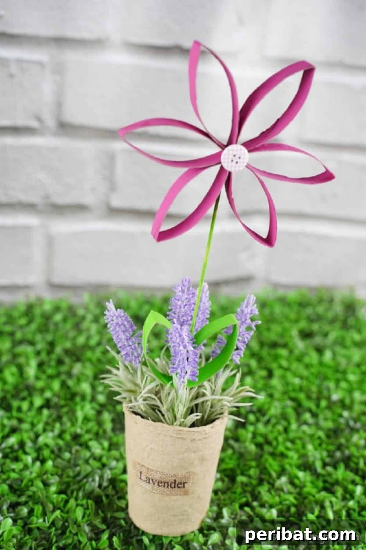 Paper roll flower in a potted plant arrangement