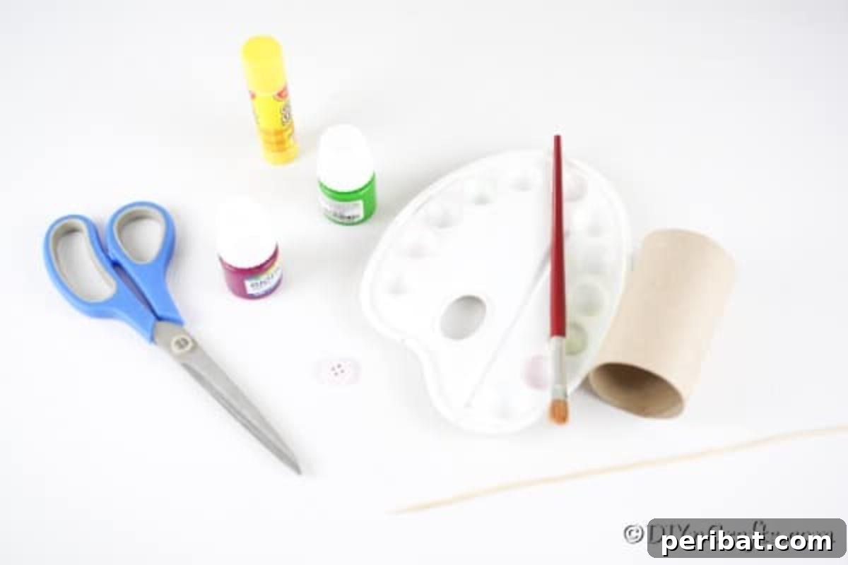 All supplies laid out for paper roll flowers craft