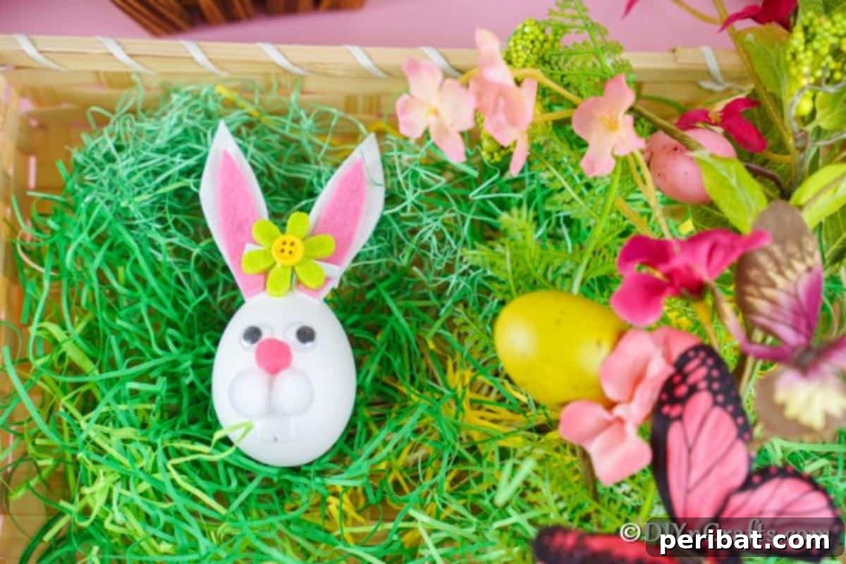 Craft Adorable Easter Bunny Eggs 7 Bunny easter egg in basket with fake grass