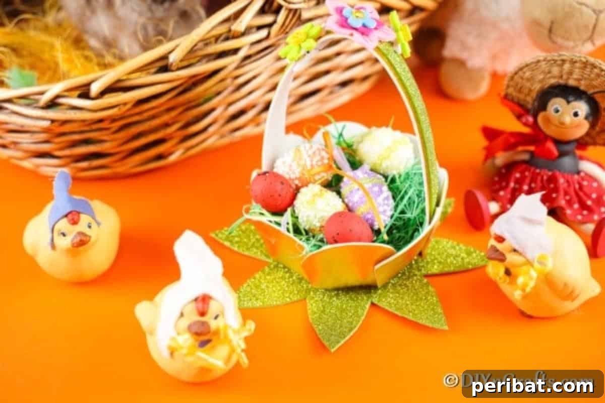 Adorable Mini Easter Basket Craft 3 Delicate mini Easter egg basket on a vibrant orange surface