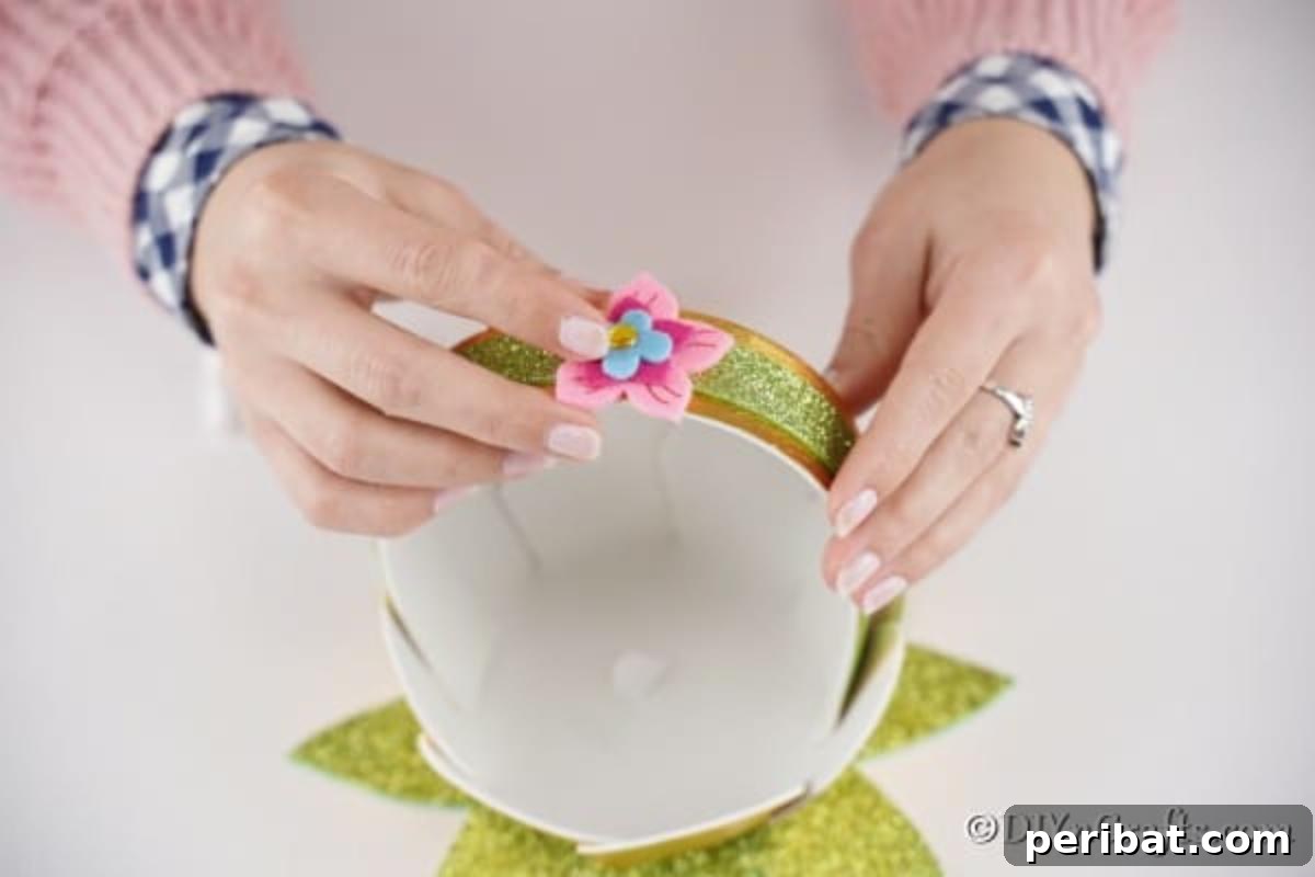 Adorable Mini Easter Basket Craft 20 Adding flower embellishments to the mini basket