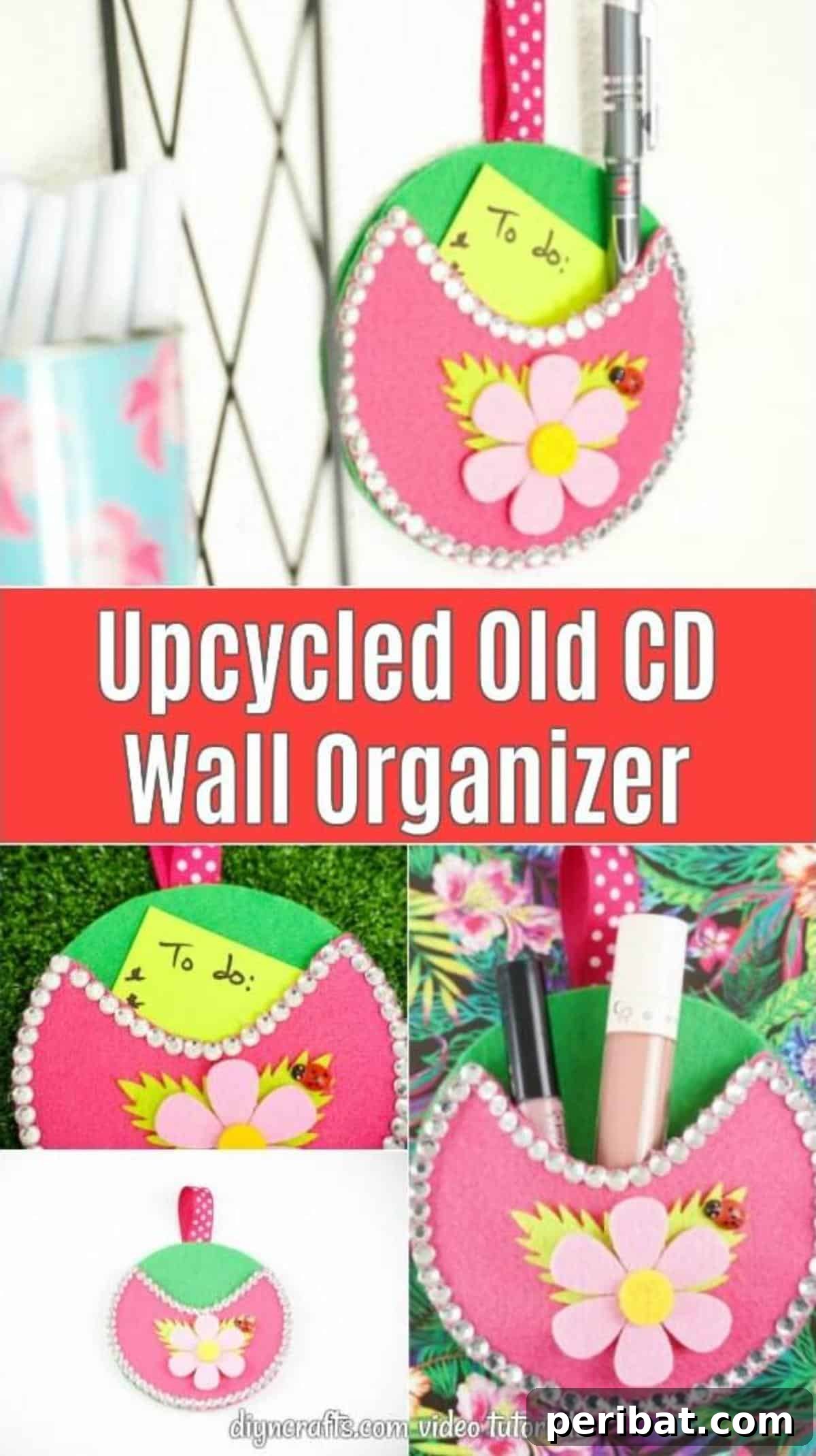 Repurposed CD DVD Wall Storage Pockets 2 Collage of old CD wall organizer collage