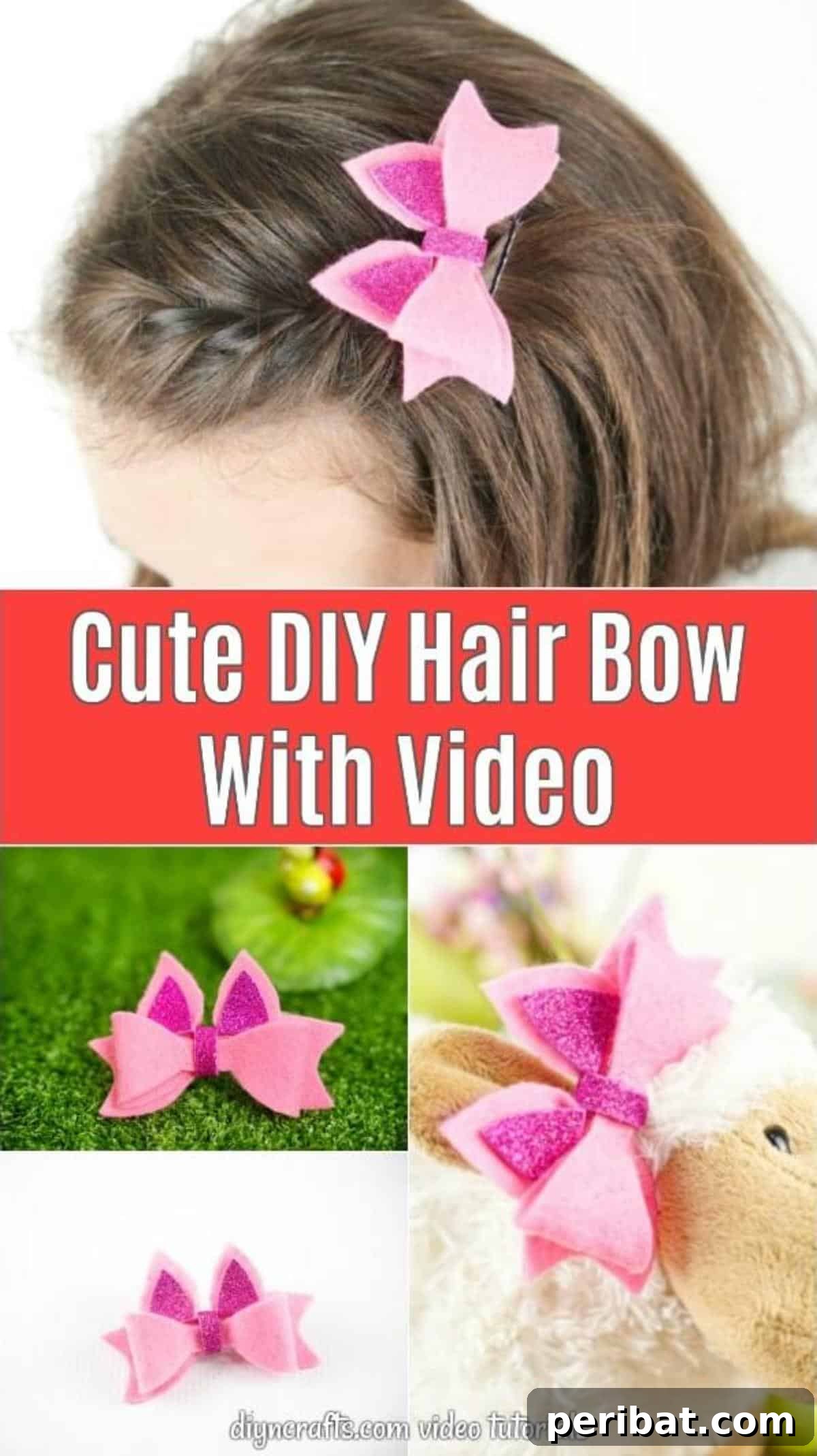 Hair bow tutorial collage showing different stages of making the bow