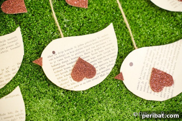 Old book page hanging bird wall decor