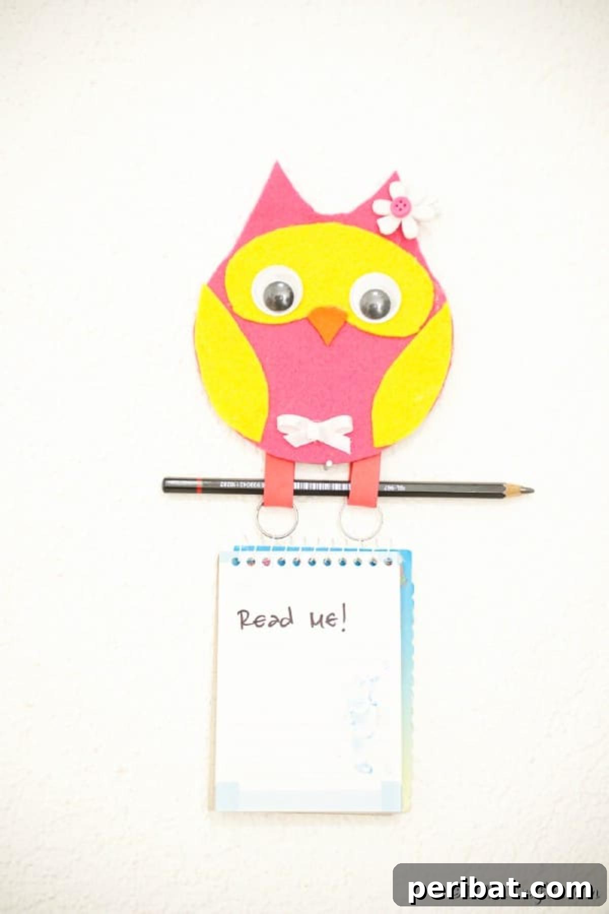 Craft a Whimsical CD Owl Wall Decor 6 Owl messenger pad hanging on white wall