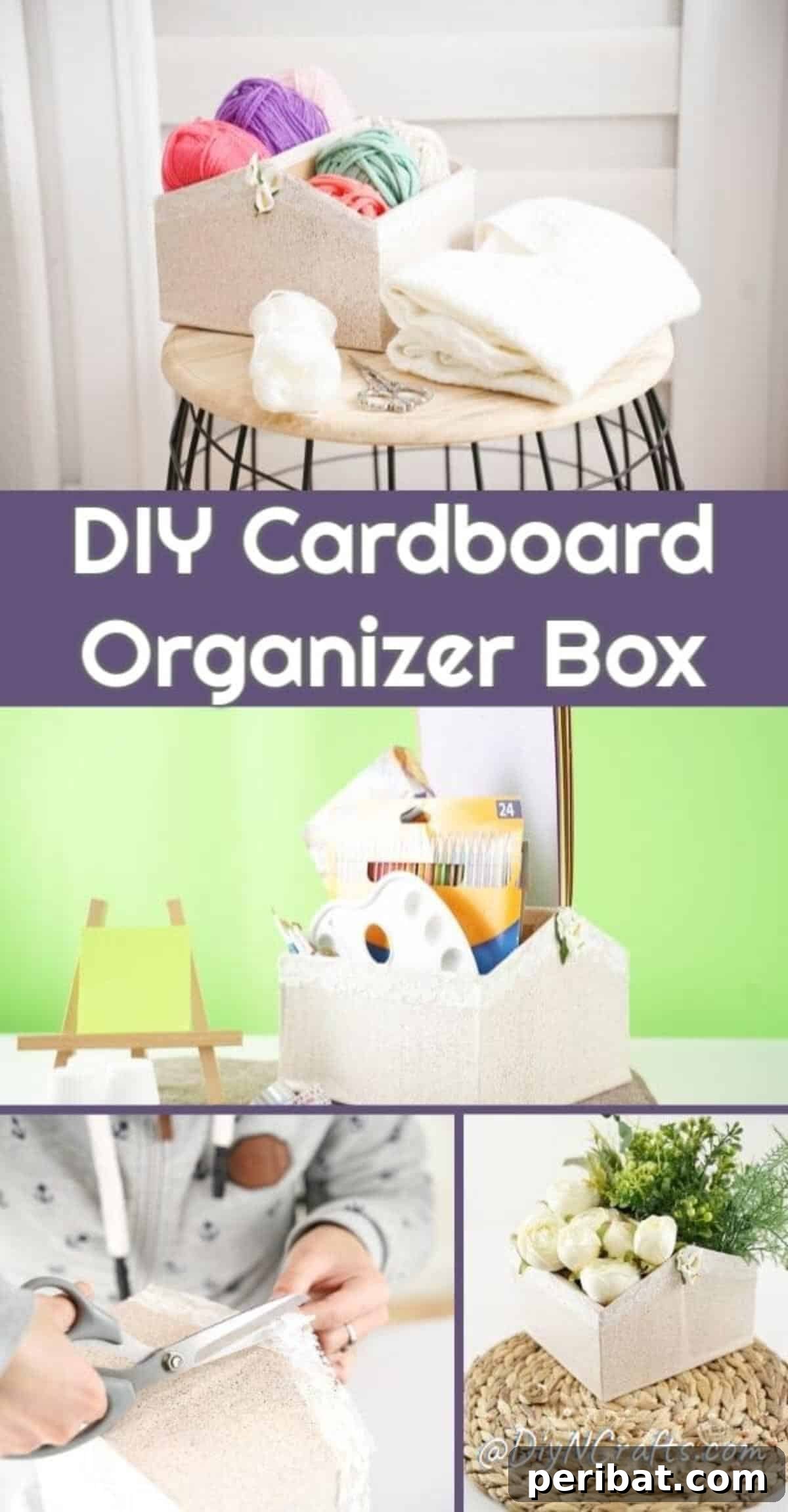 Charming Repurposed Cardboard Organizer 2 Cardboard box organizer collage showcasing different uses and decorative styles