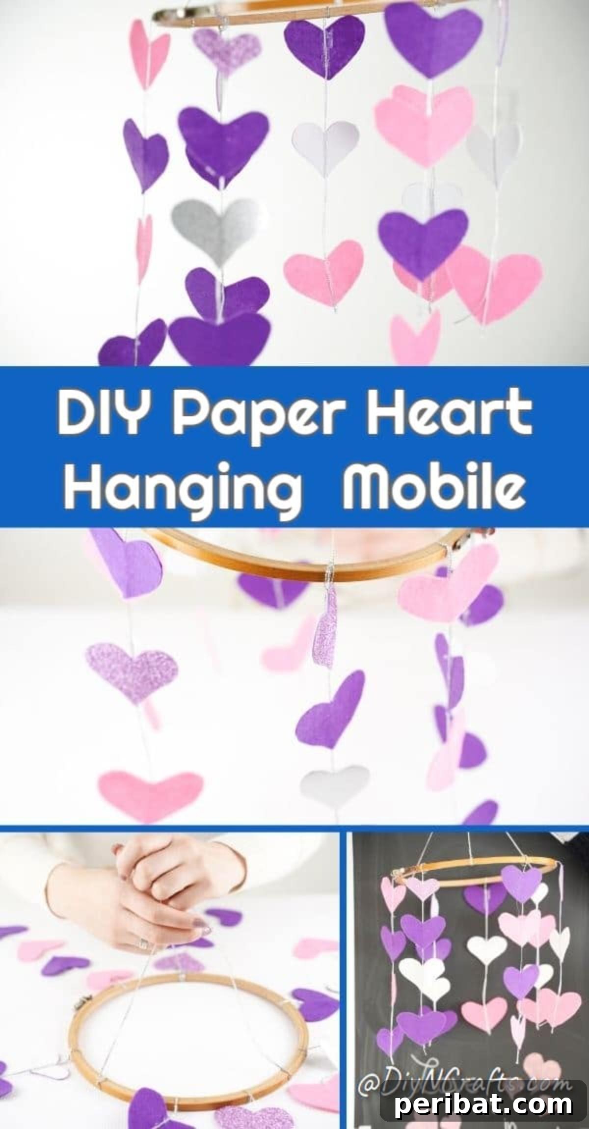 Whimsical Valentine Heart Mobile 2 Collage of paper heart mobile displays