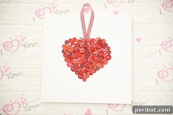 Charming Button Heart Canvas Decor 22 Completed button heart canvas print