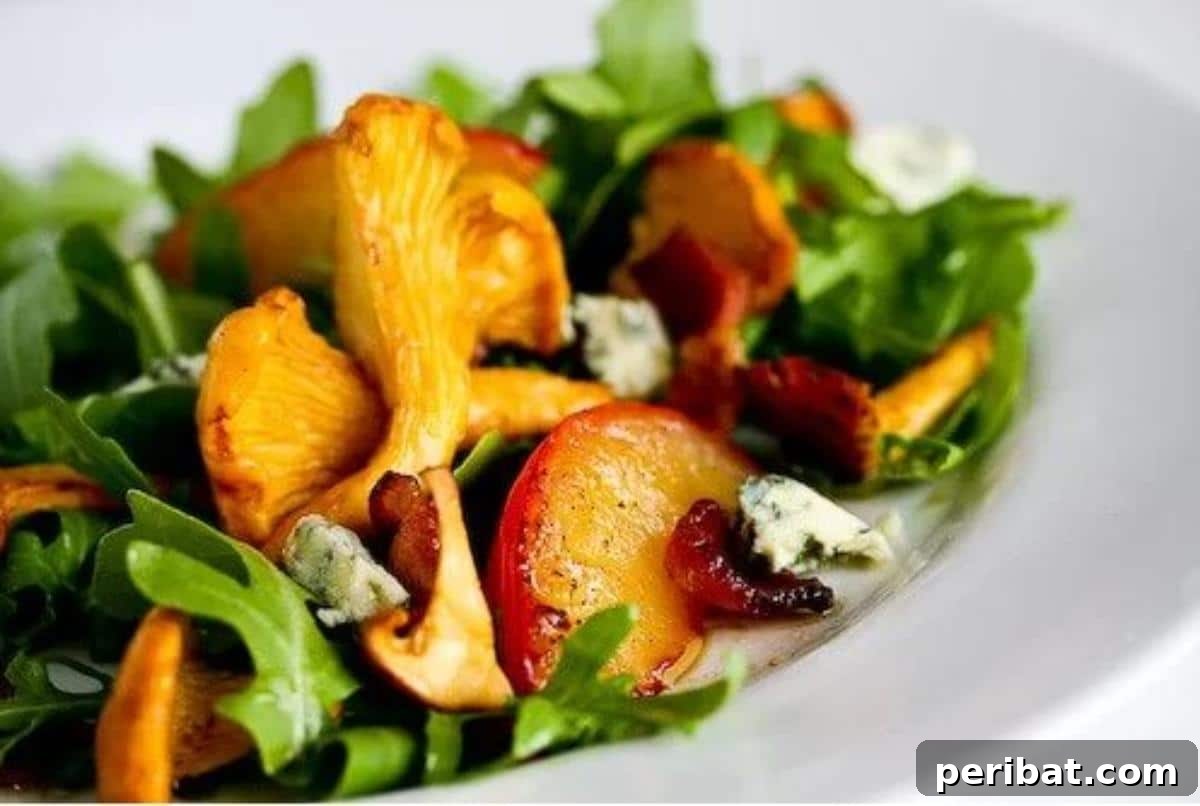 Bacon Beyond Belief: 26 Recipes for an Unforgettable Feast 21 A gourmet salad combining earthy chanterelle mushrooms, crispy bacon, sweet plums, and tangy blue cheese.