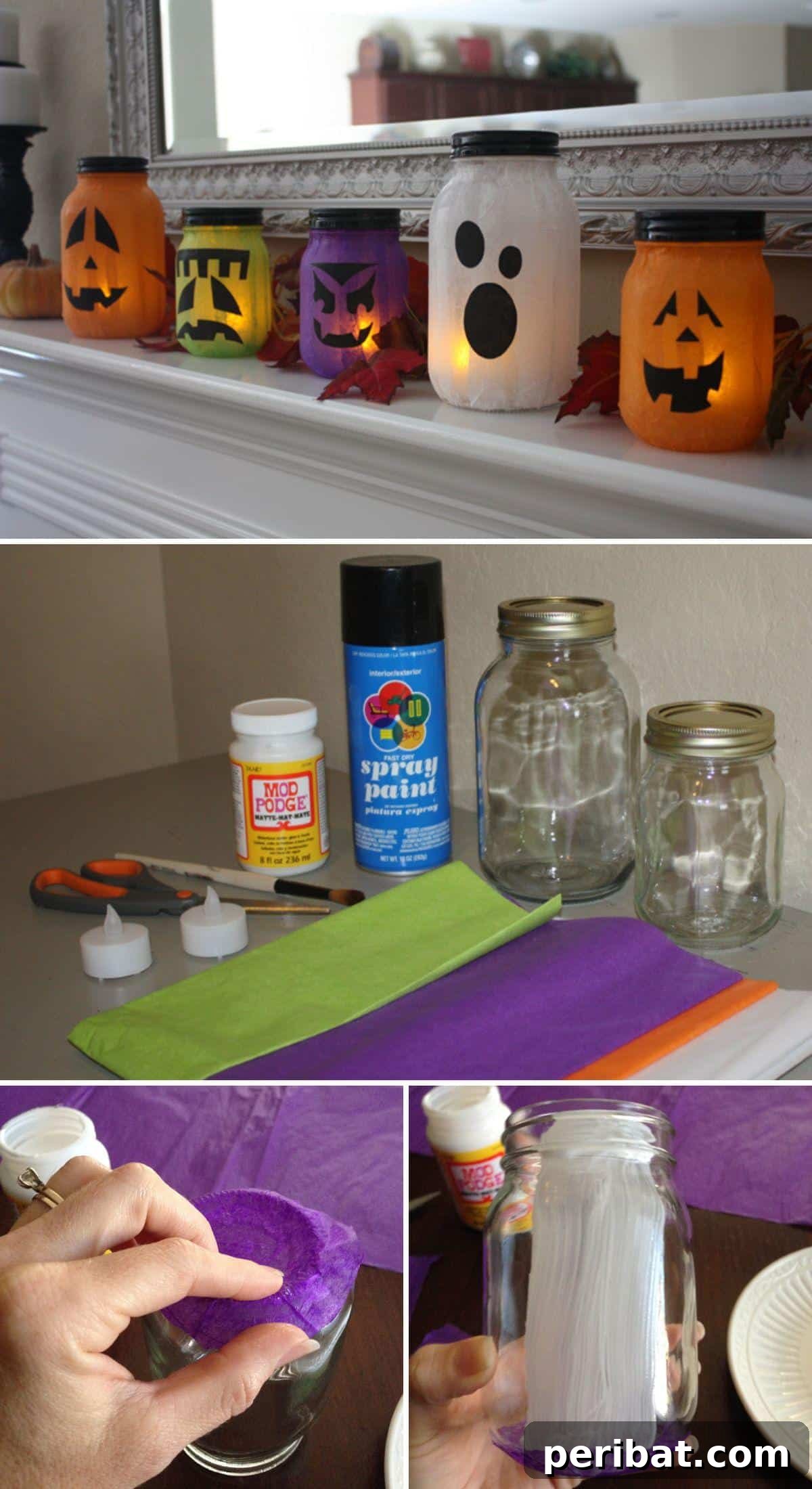 DIY Halloween: Craft Spine-Chilling Decor & Masterful Scares 11 Decorative mason jar jack-o'-lanterns, an alternative to traditional pumpkin carving.
