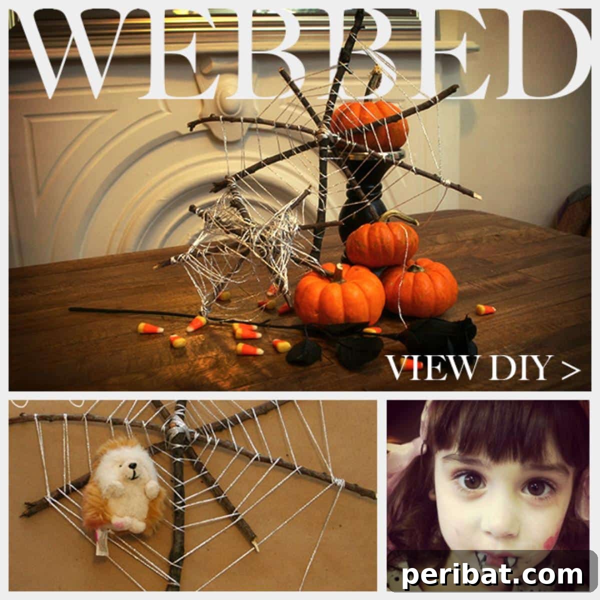 DIY Halloween: Craft Spine-Chilling Decor & Masterful Scares 16 DIY spider webs made from natural twigs and string, adorned with fake spiders for outdoor Halloween decor.