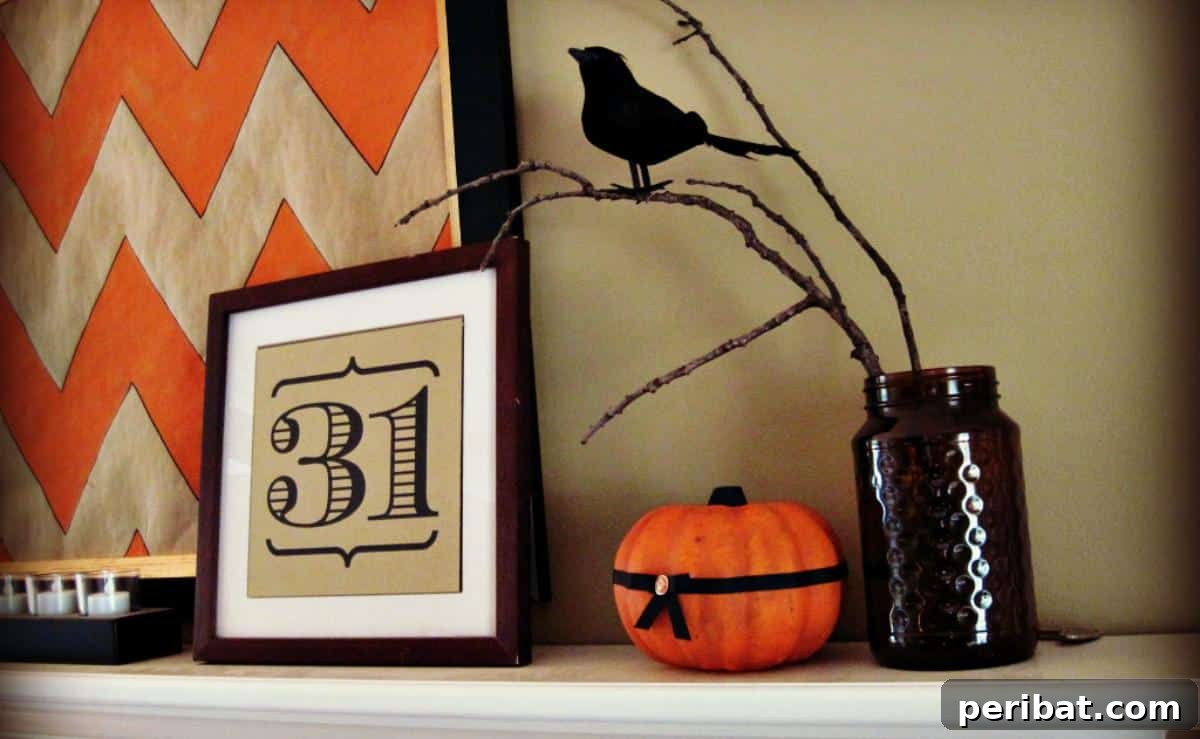 DIY Halloween: Craft Spine-Chilling Decor & Masterful Scares 18 A stylish and sophisticated Halloween mantel decoration with subtle spooky elements.