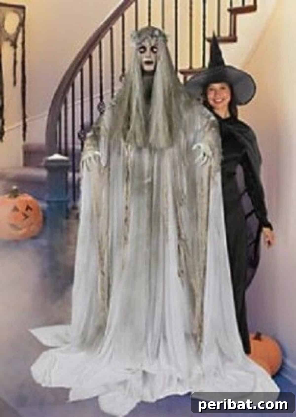 DIY Halloween: Craft Spine-Chilling Decor & Masterful Scares 21 A life-size ghostly bride figure with flashing eyes, a petrifying Halloween decoration.